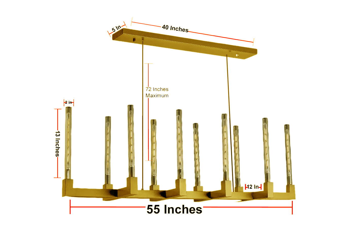 Elevate Your Space with Vintage Charm Corsica Linear Chandelier 55" Vintage Barn Metal Chandelier, Ideal for Industrial Loft Rustic Lighting in the Living Room, Dining Room, Kitchen, and More Gold - 199401003
