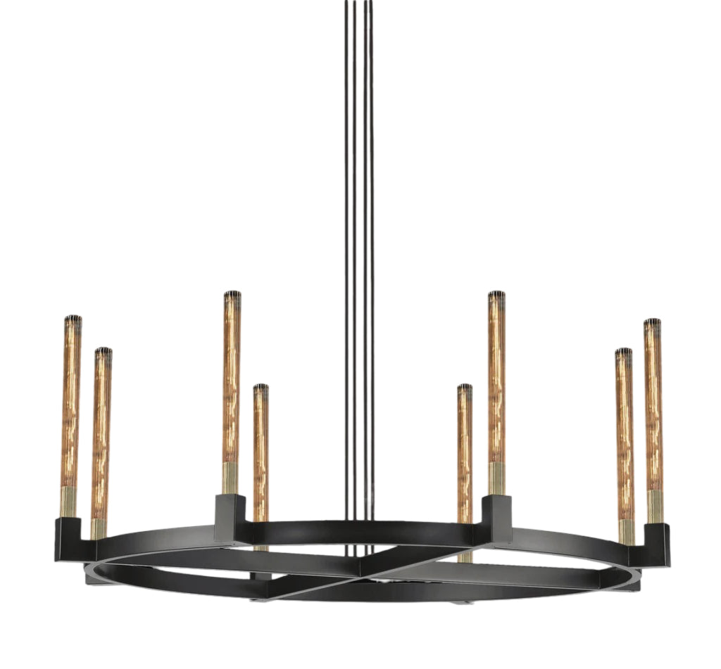 Corsica Round Chandelier 48" - Vintage Barn Metal Industrial Loft Rustic Lighting, Perfect for Living Room, Dining Room, Foyer, and Entryway.