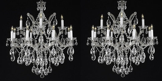 Set Of 2 - Maria Theresa Swarovski Crystal Trimmed Chandelier Lighting Chandeliers H30" X W28" - 200201305S+013S