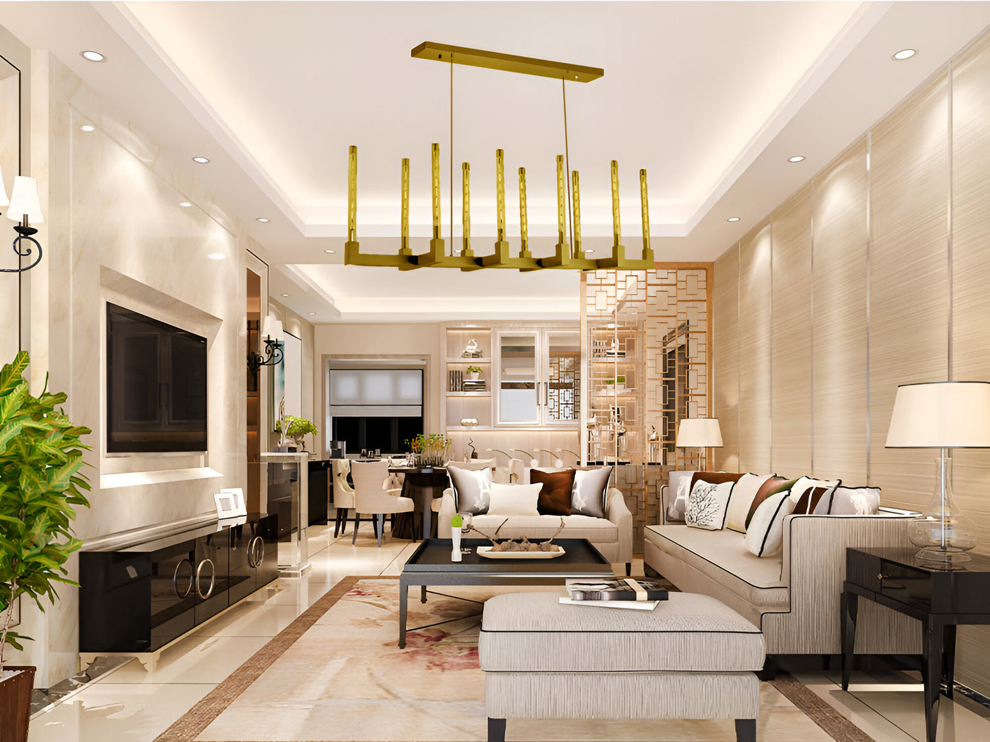 Elevate Your Space with Vintage Charm Corsica Linear Chandelier 55" Vintage Barn Metal Chandelier, Ideal for Industrial Loft Rustic Lighting in the Living Room, Dining Room, Kitchen, and More Gold - 199401003