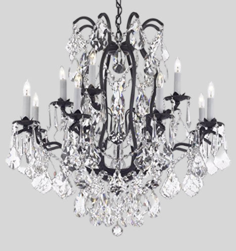 Wrought Iron Crystal Chandelier Lighting Dressed With Diamond Cut Crystal Good For Dining Room Foyer Entryway Family Room Bedroom Living Room And More