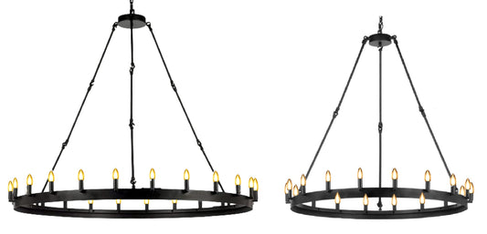 Set of 2 - 1 Wrought Iron Vintage Barn Metal Castile One Tier Chandelier Chandeliers Industrial Loft Rustic Lighting 24 Lights