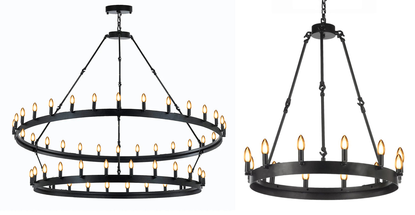 Set of 2 - Wrought Iron Vintage Barn Metal Castile Two Tier Chandelier Chandeliers Industrial Loft Rustic Lighting