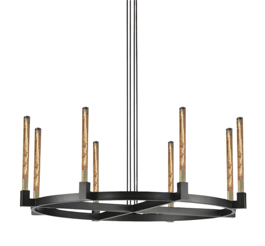 Corsica Round Chandelier 48" - Vintage Barn Metal Industrial Loft Rustic Lighting, Perfect for Living Room, Dining Room, Foyer, and Entryway.