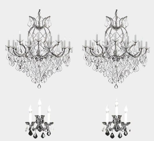 Set Of 4 - 2 Maria Theresa Chandelier Crystal Lighting And 2 Wall Sconce Crystal Lighting&nbsp; Trimmed With Spectra (Tm) Crystal - Reliable Crystal Quality By Swarovski