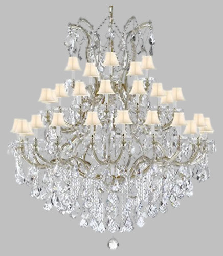 Swarovski Crystal Trimmed Chandelier Large Foyer / Entryway Maria Theresa Crystal Chandelier Lighting W/White Shade
