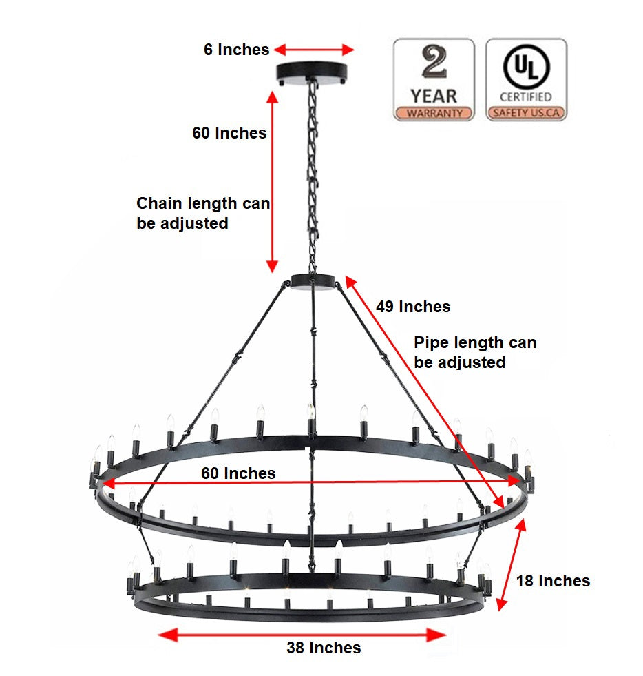Vintage Elegance Wrought Iron Two-Tier Chandelier for Industrial Loft and Rustic Lighting (W63" x H60") - G7 - 199505401